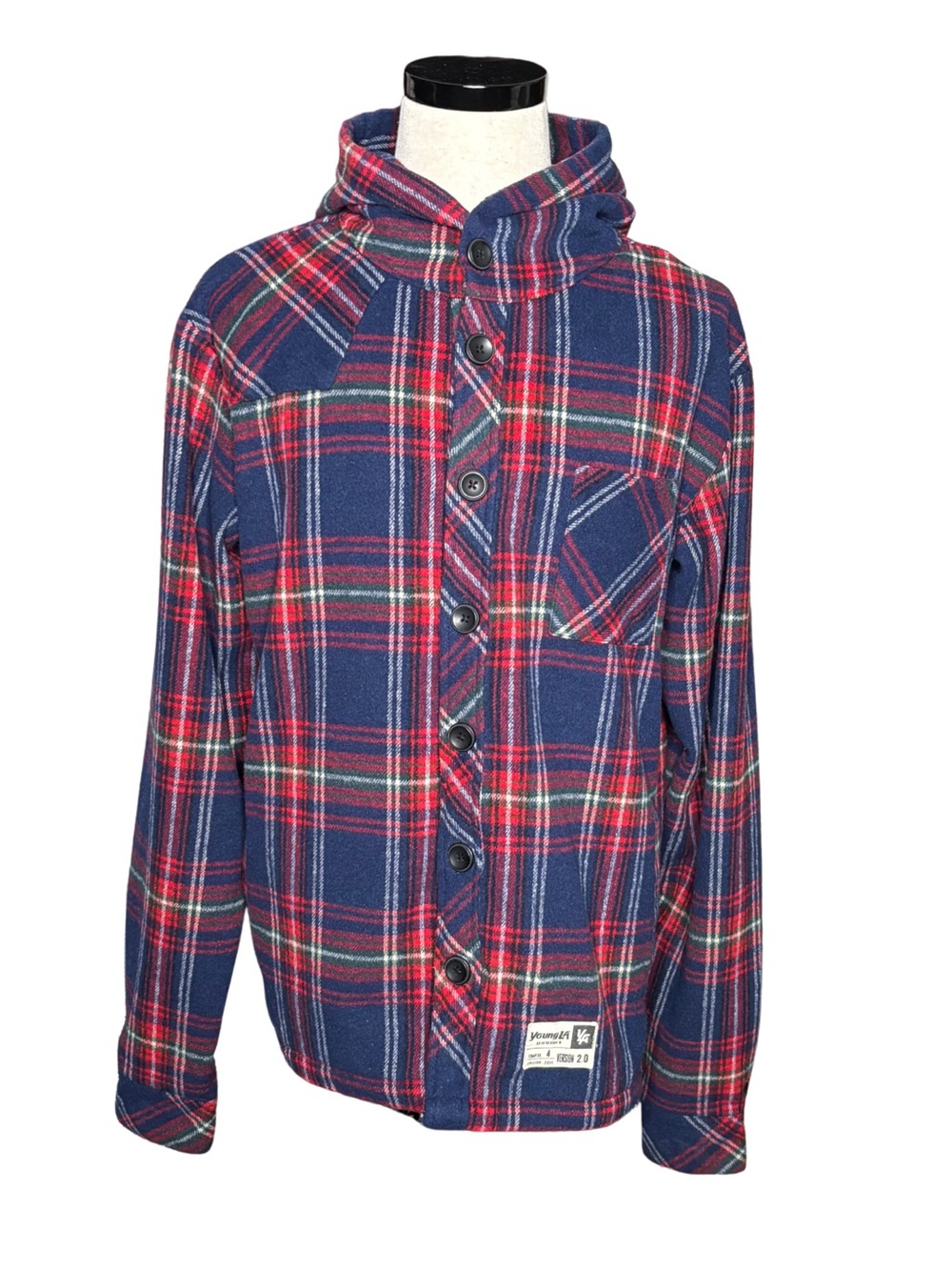 YoungLA Plaid Hooded Button-Up Jacket